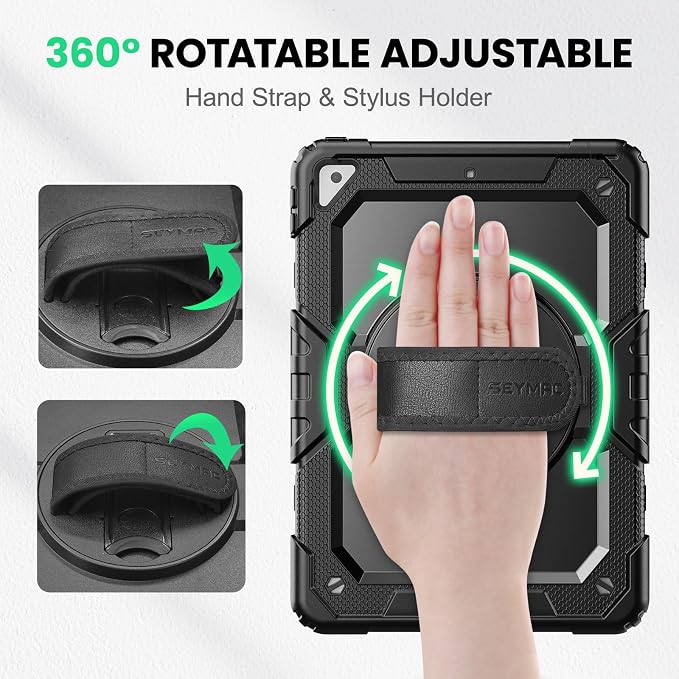SEYMAC Case for iPad Air 3/ Pro 10.5 inch/Air 3rd Generation 10.5'' Black | Heavy Duty Shockproof Protective Built-in Screen Protector 360° Rotating Stand Hand/Shoulder Strap