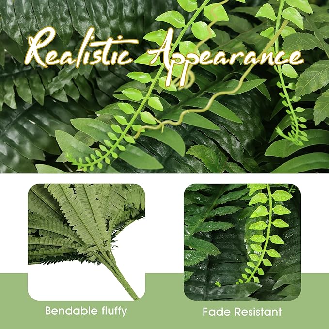 ALAGIRLS UV-Resistant Fake Boston Fern Bush with 128 Branches, 51" Large Faux Ferns for Outdoors, Artificial Fern Plants for Front Door Office & Living Room Decor（Pot is not Included）