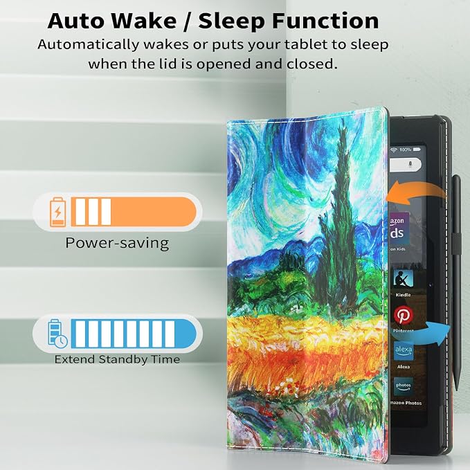 Case for Amazon Kindle Fire HD 10 Tablet (13th/11th Generation 2023/2021 Release) &amp Fire HD 10 Plus Tablet - Slim Folding Stand Folio Cover with Auto Wake/Sleep and Hand Strap Black