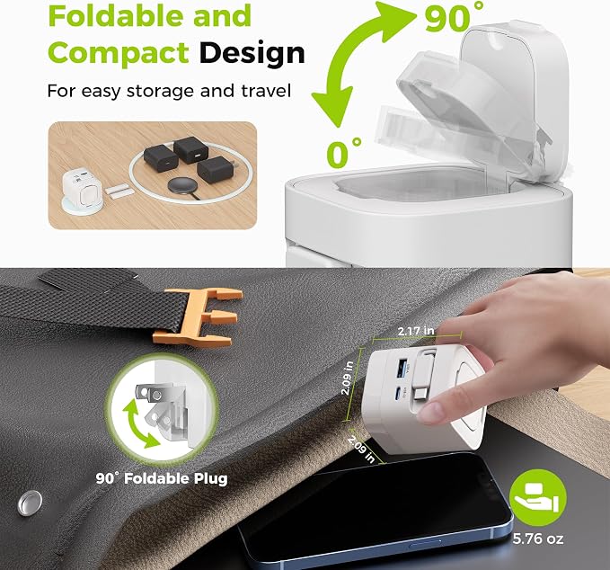 Charging Blocks for Apple Watch CHARCO 35W Retractable USB C Charger Block | 1 USB C and 1 USB A Wireless Smart Watch Charger with Foldable Plug Compatible with iPhone AirPods iWatch 1 Pack. With