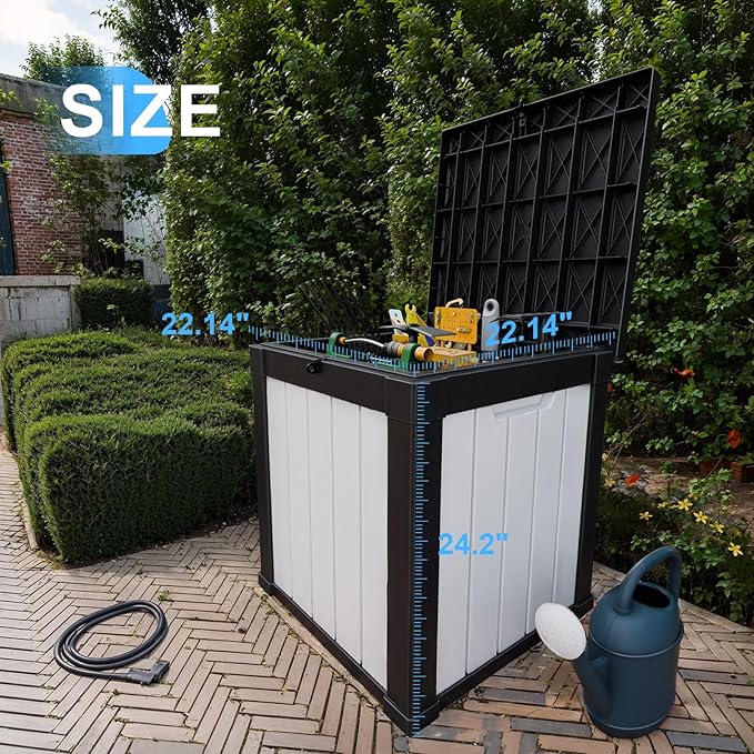 Vixzen 50 Gallon Resin Deck Box, Lockable Outdoor Storage Box for Patio Cushions Storage Furniture,Garden Tools, Pool Supplies, Weatherproof and UV Resistant- Black and White
