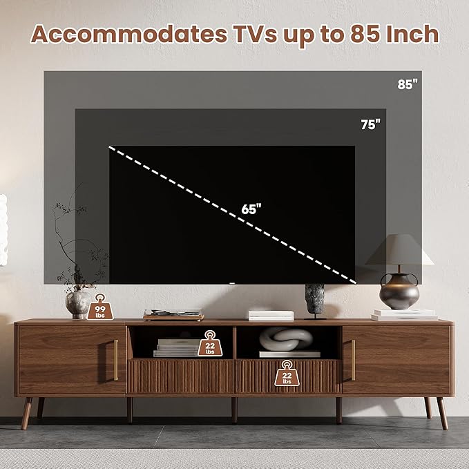 Merax Mid Century 78" TV Stand, Modern Entertainment Center for TVs up to 85", Media Console with Storage, Open Shelf, 2 Cabinets & 2 Drawers for Living Room, Office