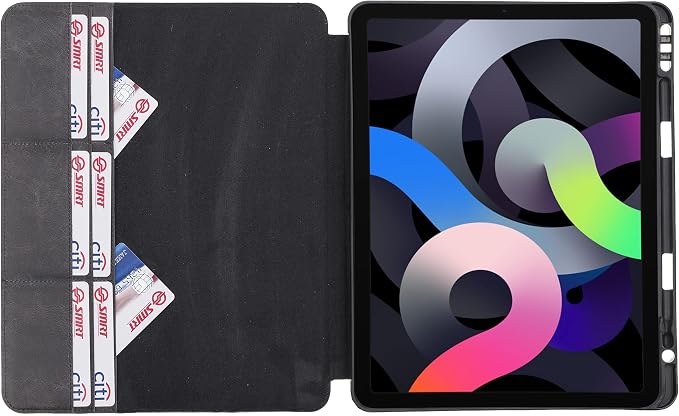 Genuine Leather Handmade iPad 10.2 Magnetic Closure Case with Separeted Compartments and Card Slots for Women &amp Men (8th Gen 2020) (7th Gen 2019) (Black)