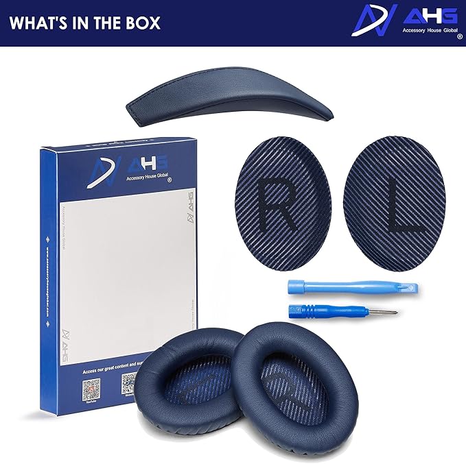 QC35 / QC35 ii earpads and QC35 Headband / QC35 ii Headband V3 pad Cushion Compatible with Bose QuietComfort 35 and QuietComfort 35 ii Headphones (Midnight Blue)
