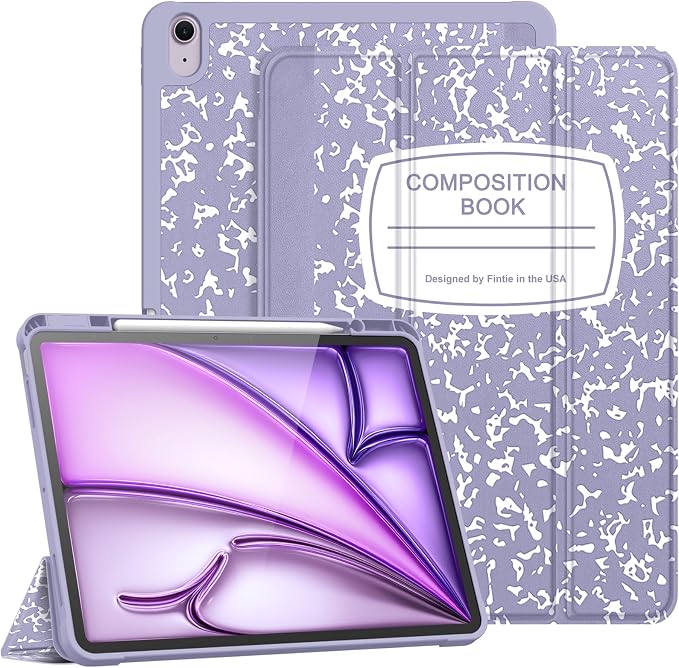 Fintie Slim Shockproof Case for iPad Air 13-inch M4/M3/M2 (2026/2025/2024) | Soft TPU Back Cover Drop protection Viewing &amp Typing Angles Pencil Holder Scratch-Resistant Composition Book