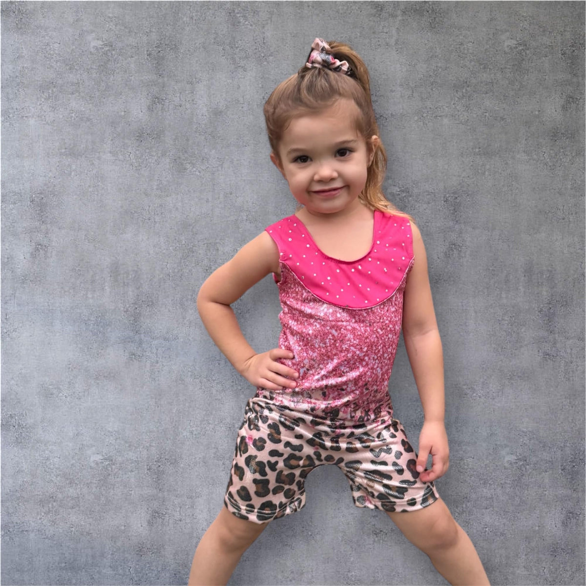 Belovecol Girls Sparkle Gymnastics Biketard, Pink Leopard Print, 4-5T