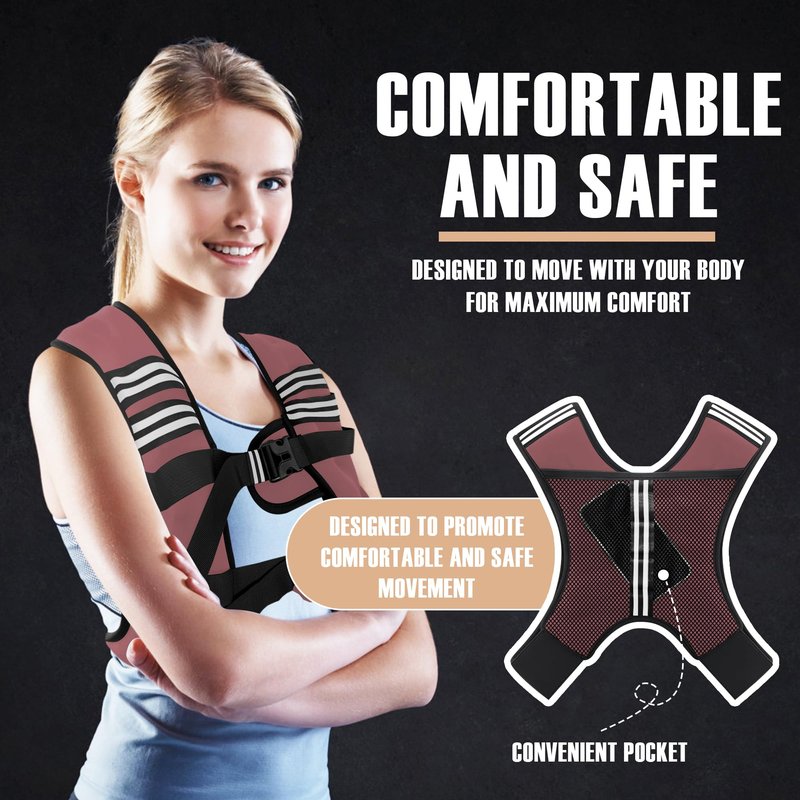 NATURELUX Weighted Vest with Reflective Stripe and Adjustable Buckle Straps, Sand Brown, 15 lbs
