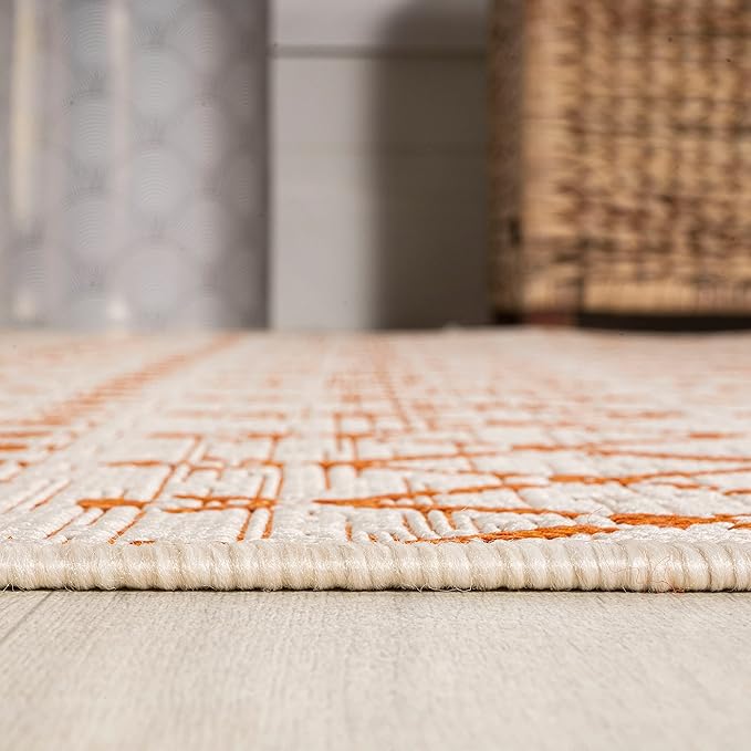 JONATHAN Y Moroccan Geometric Indoor Outdoor Area Rug 4X6 Cream/Orange, Ourika Textured Weave for Backyard, Patio, Porch, Easy-Cleaning, High Traffic, Pet-Friendly, Non-Shedding (SMB108O-4)