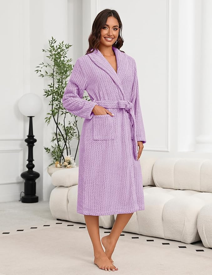 Ekouaer Women's Robe Plush Soft Long Bathrobe Cozy Warm Shawl Collar Spa Robe with Pockets