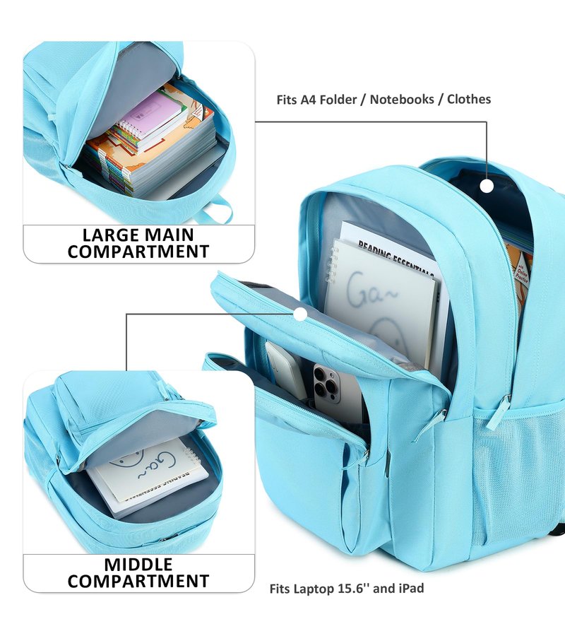 abshoo Classical Basic Womens Travel Backpack For College Men Water Resistant Bookbag (Light Blue)