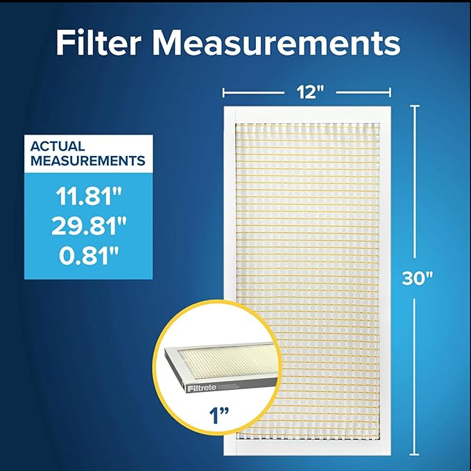 Filtrete 12x30x1 Air Filter, MPR 300, MERV 5, Clean Living Basic Dust 3-Month