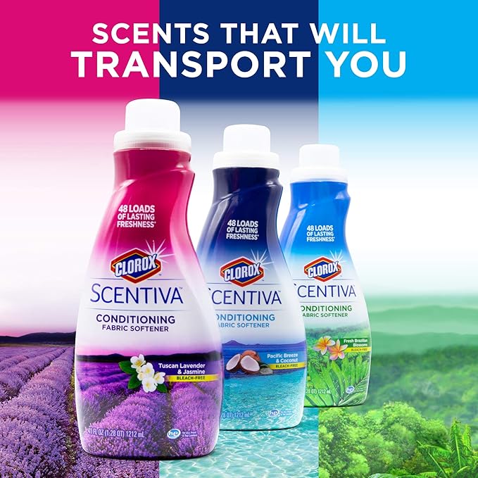 Clorox Scentiva Liquid Laundry Fabric Softener, Tuscan Lavender & Jasmine Scent - Bleach-Free Fabric Conditioner with Great Smell, 41 Fl Oz - 2 Pack