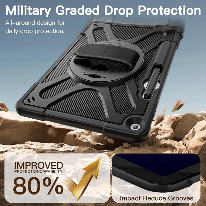 ZenRich Rugged Case for Microsoft Surface Pro 12 (2025)12 inch | Shockproof Hard Protective Case with 360 Rotating KickstandPen Holder and Hand Strap Compatible with Type Cover Keyboard