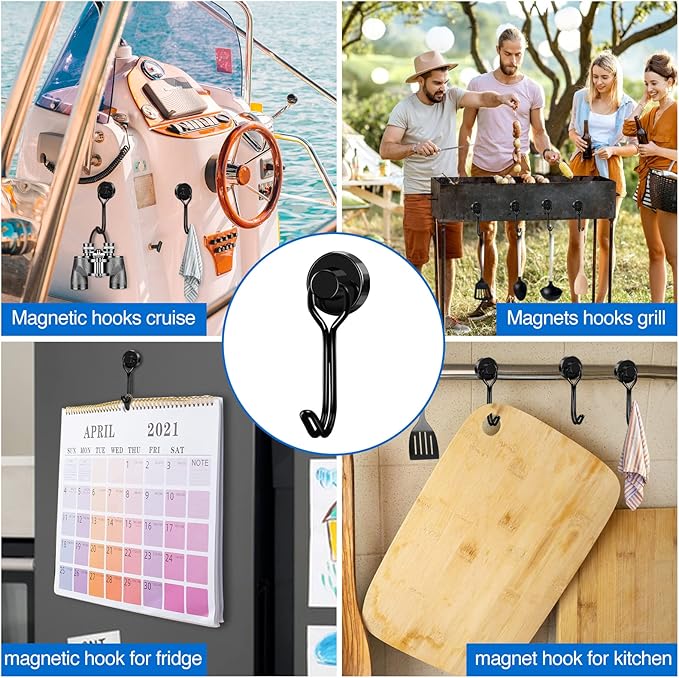 LOVIMAG Hooks, 30lbs+ Magnetic Magnet Hook 2025 Cruise Cabin Ship Essentials Heavy Duty Strong Refrigerator Fridge Hanging for Classroom Beach Vacation Kitchen Grills Home Mug Hanger (12 Pack), Black
