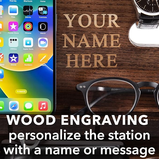 Greta Oto Wooden Personalized Docking Station gift for men Fathers Day Gift Personalized Gifts
