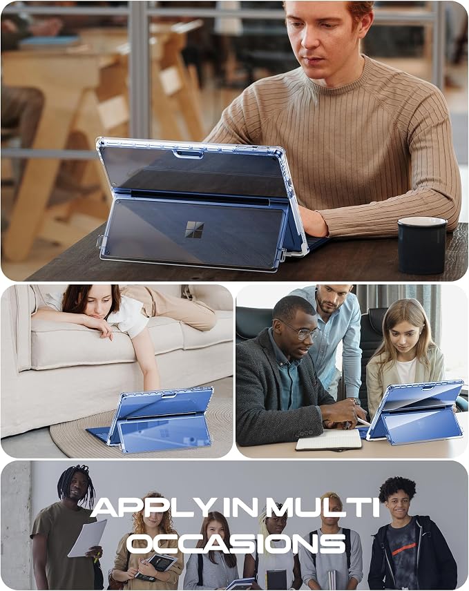 INFILAND Surface Pro 11/10/9 Case Crystal Clear Multi-Angle Shockproof for Microsoft Surface Pro 11th Edition AI 2024 Work with Surface Pro Signature Keyboard &amp Slim Pen 2 Mysterious Black