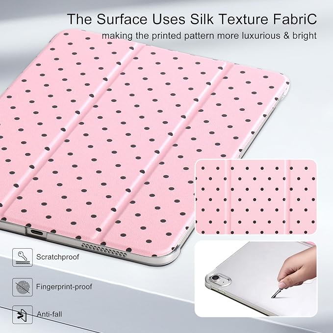 for iPad Air 11-inch M4 2026 M3 2025 M2 2024 iPad Air 5th 2022 / 4th Gen 2020 10.9-inch Slim Foldable Stand Hard PC Translucent Back Shell Smart Cover - [Auto Wake/Sleep]-Black Polka dots