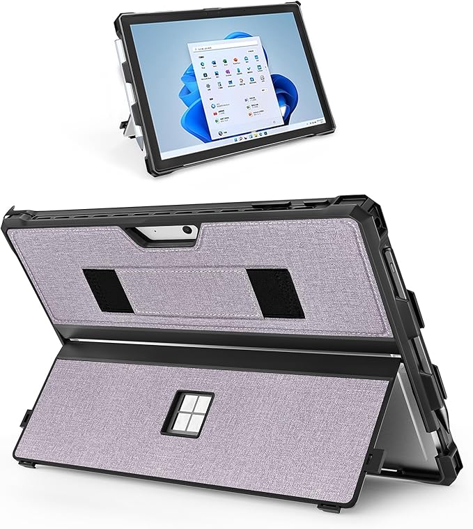 Case for 12.3 Microsoft Surface Pro 7+/7/6/5/4 Protective Rugged Cover Case with Surface Pen Holder and Hand Strap Compatible with Surface Pro Type Cover Keyboard (Black)