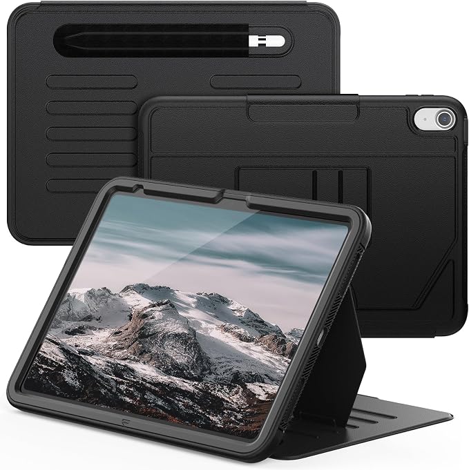 Case for iPad (A16) 11th/10th Generation 11''/10.9'' 2025/2022: Shockproof Protective Case with Hand/Shoulder Strap Pencil Holder Rotate Stand Screen Protector Black