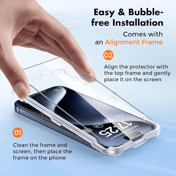 UNBREAKcable 4-Pack iPhone 15 Screen Protector 9H Hardness | 9H tempered glass | 99.99% HD clarity | Double Shatterproof|alignment frame easy install | case-friendly