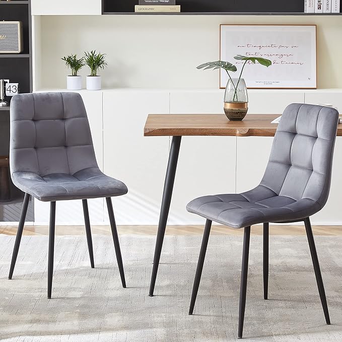 NORDICANA 5-Piece Dining Table Set, 47 in Modern Irregular Rectangle Kitchen Table & 4 Grey Velvet Upholstery Side Chairs, Metal Legs, Dining Room Set for 4