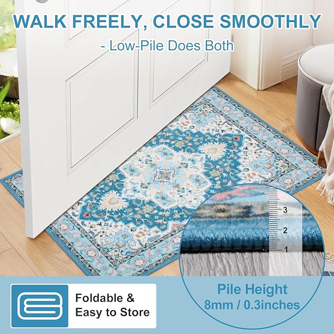 WILLSUN Washable Area Rugs, 6x9 Non-Slip Boho Large Area Rugs for Living Room, Bedroom, Machine Washable Vintage Rug, Indoor Floral Print Carpet for Home Decor, Kid & Pet Friendly Mat