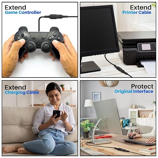 3 Pack USB 3.0 Extension Cable 10 Feet USB A Male to Female Extender Cord 5Gbps Data Transfer for Webcam Printer Keyboard Mouse Flash Drive Hard Drive Controller Black Cable with 5 Cable Ties