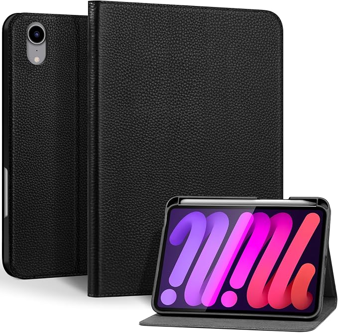 Genuine Leather Case for iPad 11th Gen 11/10th Gen 10.9 Black | Pencil Holder Adjustable Stand Auto Wake/Sleep Shockproof