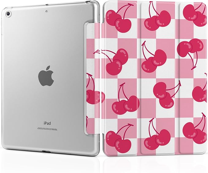 Compatible with iPad 10.2 Inch Case 2021 2020 2019 Smart Lightweight Trifold Stand Hard Plastic Transparent Cover Support Auto Sleep/Wake for iPad 10.2 9th/8th/7th Gen - Bear &amp Cherry