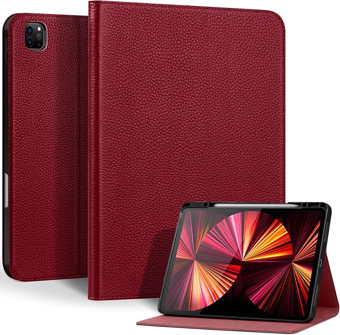 Genuine Leather Case for iPad 11th Gen 11/10th Gen 10.9 Black | Pencil Holder Adjustable Stand Auto Wake/Sleep Shockproof