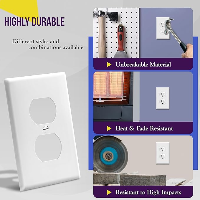 ENERLITES Duplex Receptacle Outlet Wall Plate, Gloss Finish, Size 1-Gang 4.50" x 2.76", Unbreakable Polycarbonate Thermoplastic, UL Listed, 8821-W-40PCS, White (40 Pack)