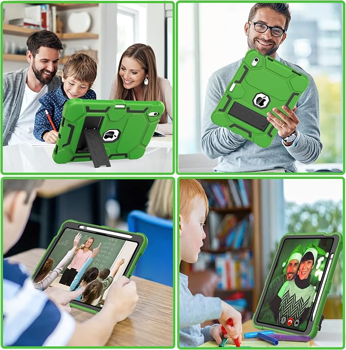 Case for iPad 11 11th Gen (A16) 2025 &amp 10th Gen 2022 10.9 Purple+Green | Kickstand | With Pencil Holder | Drop-Proof Silicone+Hard Shell | Raised Edge Protects Screen&ampCamera | Heavy Duty Pr