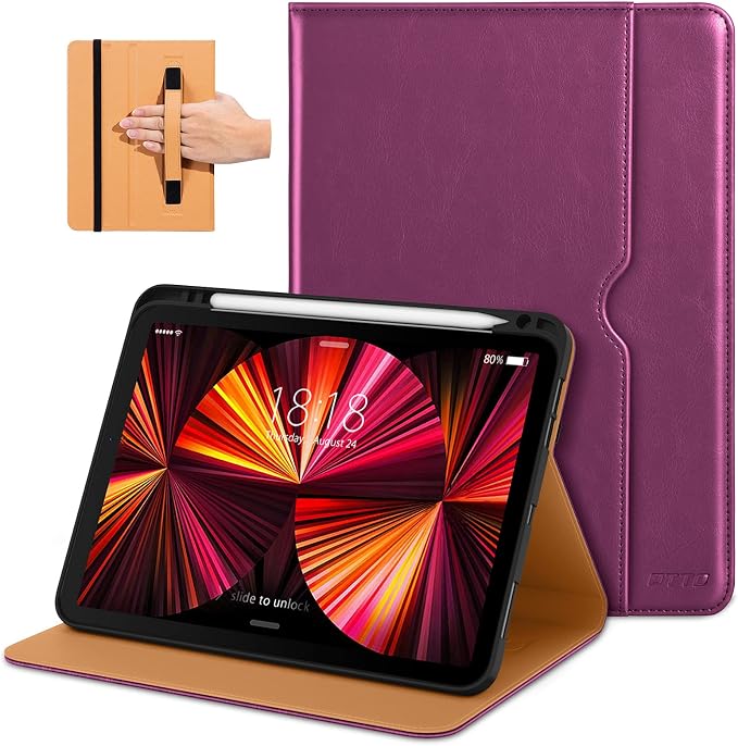 DTTO Case for iPad Pro 11 Inch 4th / 3rd / 2nd / 1st Generation 2022/2021/2020/2018Premium PU Leather Folio Stand Cover with Hand Strap Auto Wake/SleepMultiple Viewing Angles Black