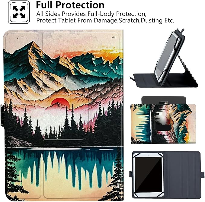 Universal Case for 10.6 inch 11 inch TabletUniversal Case for 10.6-11 Inch Touchscreen TabletSlim PU Leather Stand Folio Shell Cover with 360 Degree Rotatable Kickstand ViewingAbstract Sun Leaf