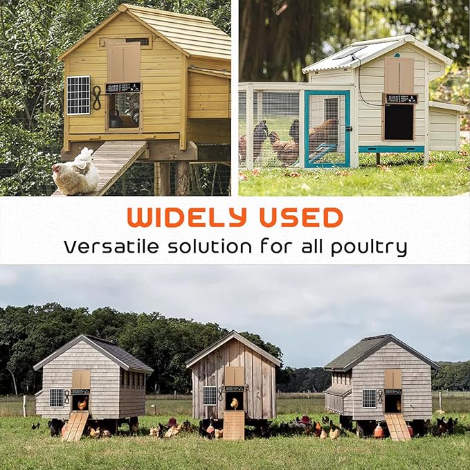 Asfrost Automatic Chicken Coop Door Solar Powered Automatic Chicken Door with Timer & Light Sensor, Anti-Pinch, Durable Aluminum Auto Chicken Door, Charge with 7W Solar Panel & USB - Brown