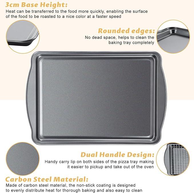 Gymdin Baking Sheet with Cooling Racks - 17'' x 11" x 0.5" Carbon Steel Cookie Sheets for Baking [2 Sheets + 2 Racks], Nonstick Baking Pans, Perfect for Baking, Roasting, and More