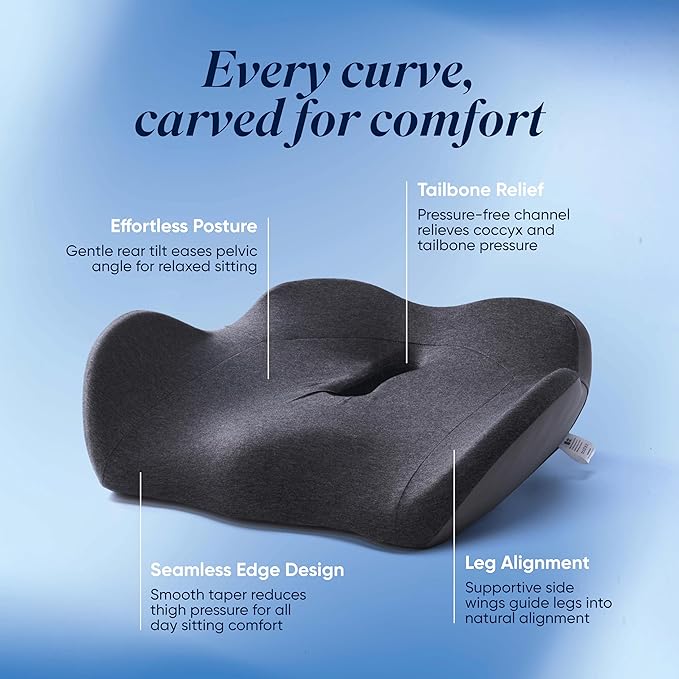 OneCushion Advanced Ergonomic Seat Cushion for Office Chair with Firm AlignCore Foam for All-Day Comfort, Posture Support & Pressure Relief for Work or Home Use - Heather Charcoal