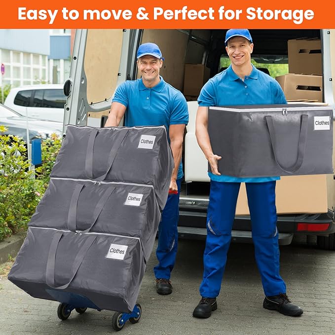 BlissTotes Large Moving Boxes and with Zippers & Handles Moving Supplies with lids, Heavy Duty Totes for Storage Bags for Space Saving, Fold Flat, Moving and Storing 76L, 10 Pack