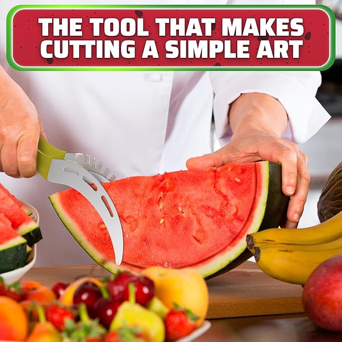 2-in-1 Watermelon Slicer Cutter Tool, Stainless Steel, Cubes & Slices