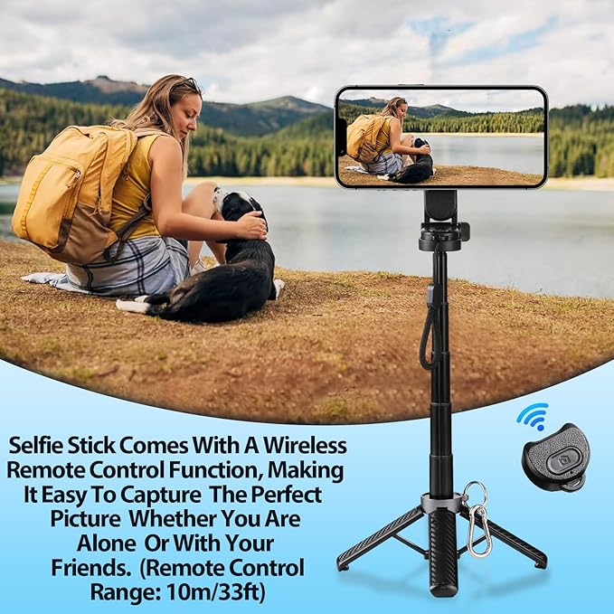 4-in-1 Multifunctional Magnetic Selfie Stick,Portable Pocket Size Selfie Stick for iPhone Magsafe,360° Rotation Phone Tripod with Wireless Remote for iPhone & Android