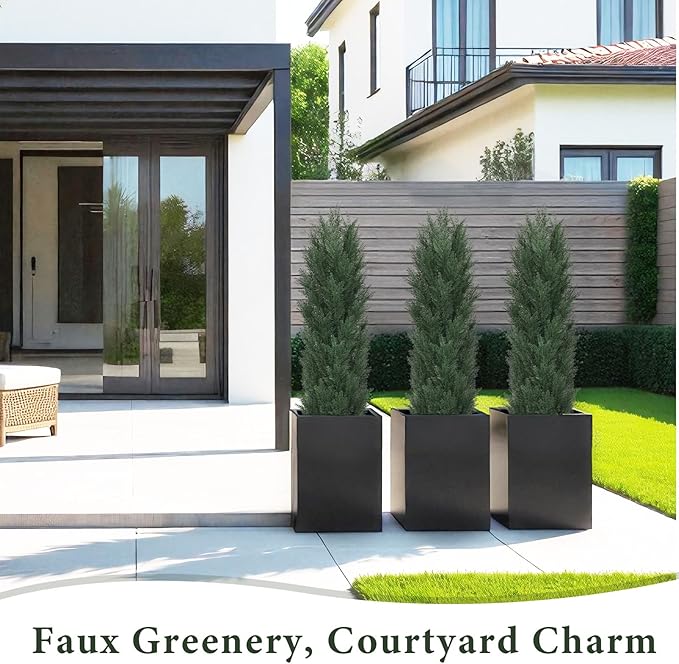 THE BLOOM TIMES 5ft Topiary Trees Artificial Outdoor Set of 2, UV Resistant Faux Cedar Pine Cypress Bushes & Shrubs, Fake Plants for Front Porch Outside Planter Patio Christmas Decor 5 Foot Tall