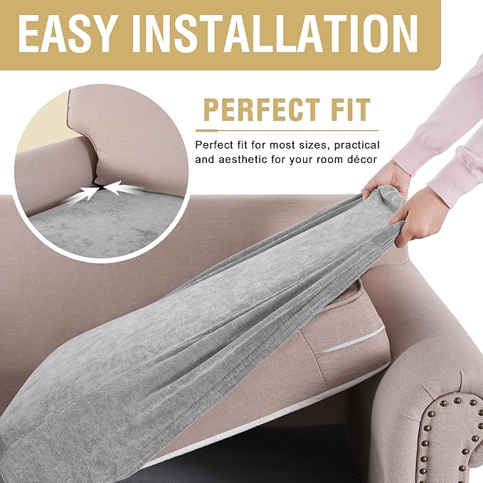 H.VERSAILTEX Stretch Chenille Couch Cover Furniture Protector Seat Cushion Sofa Cover 2 Cushions Non-Slip Couch Covers for Sofa Pets with Elastic Bottom (2 Piece Loveseat Cushion Covers, Dove)