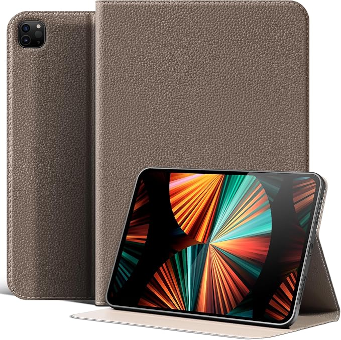 Case for iPad Pro 12.9 6th/5th/4th/3rd Gen (2022-2018) | Premium Leather Folio Stand Cover with Apple Pencil Holder Auto Wake/Sleep &amp Multiple Viewing AnglesGray Brown