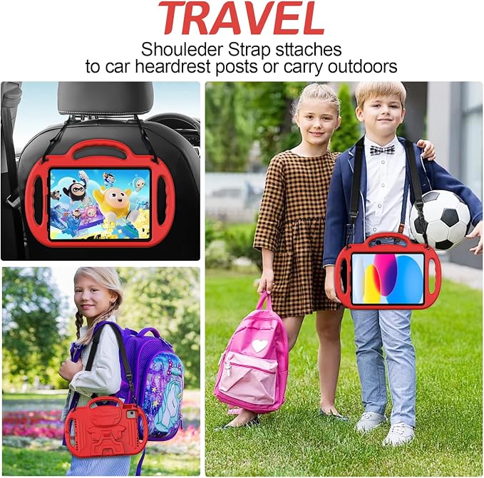 AVAWO Kids Case for iPad (A16) 11th Generation 11 Inch 2025 iPad 10th Generation 10.9 2022 Shockproof Rugged Protective Cover with Shoulder Strap/Handles/Kickstand for i Pad 10/11 Gen Black
