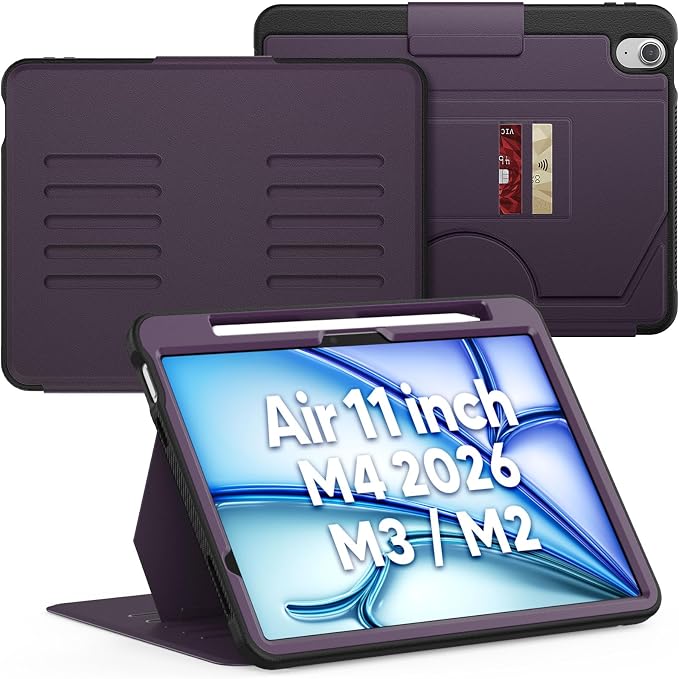 SEYMAC Case for iPad Air 11 inch M4/ M3/ M2 (2026/2025/2024) Purple | Full Protective Auto Sleep/Wake Strong Magnetic Cover 5 Standing Angles Pencil Holder