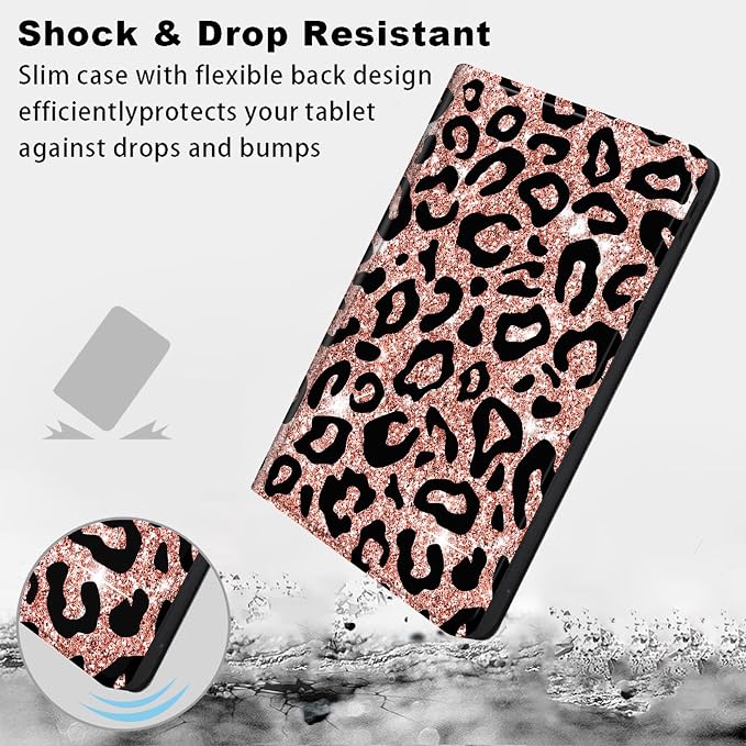Case for Samsung Galaxy Tab A11+ / A9 Plus 11-Inch (2026/2024) Lightweight Adjustable Stand Folio Cover PU Leather Smart Protective Case with Auto Wake/Sleep Glitter Leopard
