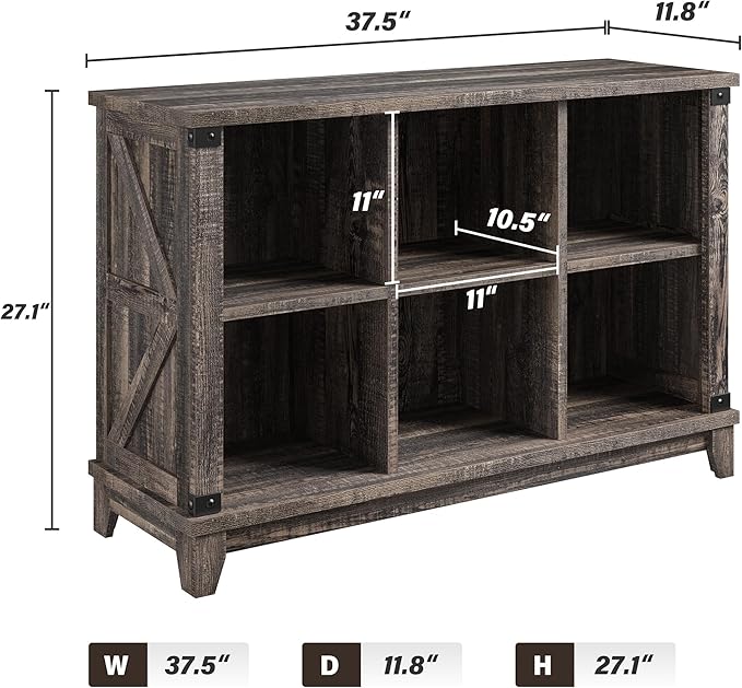 EnHomee 6 Cube Storage Organizer Bookshelf, Wood Cube Shelf Bookcase with Storage, Bookshelf for Living Room and Bedroom,Black Oak