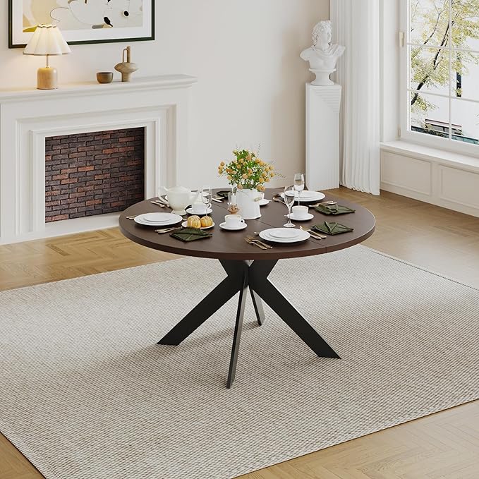 45.3" Round Walnut Dining Table for 4 – Mid-Century Modern Pedestal Table for Kitchen, Dining Room, Small Apartment or Breakfast Nook (Walnut – 1 Table Only)