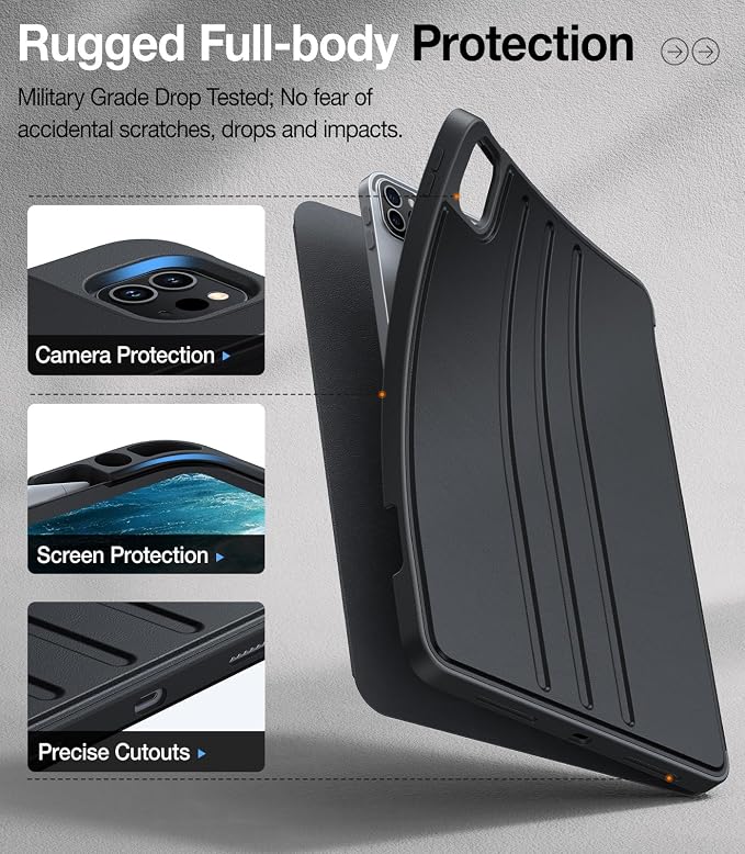 TORRAS for iPad Air 11 inch Case M2/M3/M4 iPad Air 6th/ 5th / 4th Generation Case with Pencil Holder Auto Sleep/Wake Protective Leather Stand Cover Black