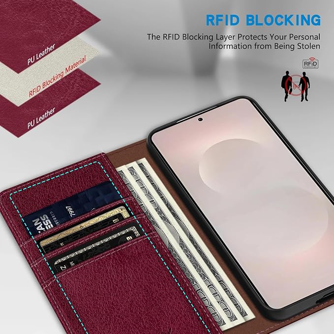 ZZXX for Samsung Galaxy S25 Wallet Case with [RFID Blocking] Card Slot Stand Strong Magnetic Leather Flip Fold Protective Phone Case for Samsung Galaxy S25 Case Wallet(Black-6.2 inch)